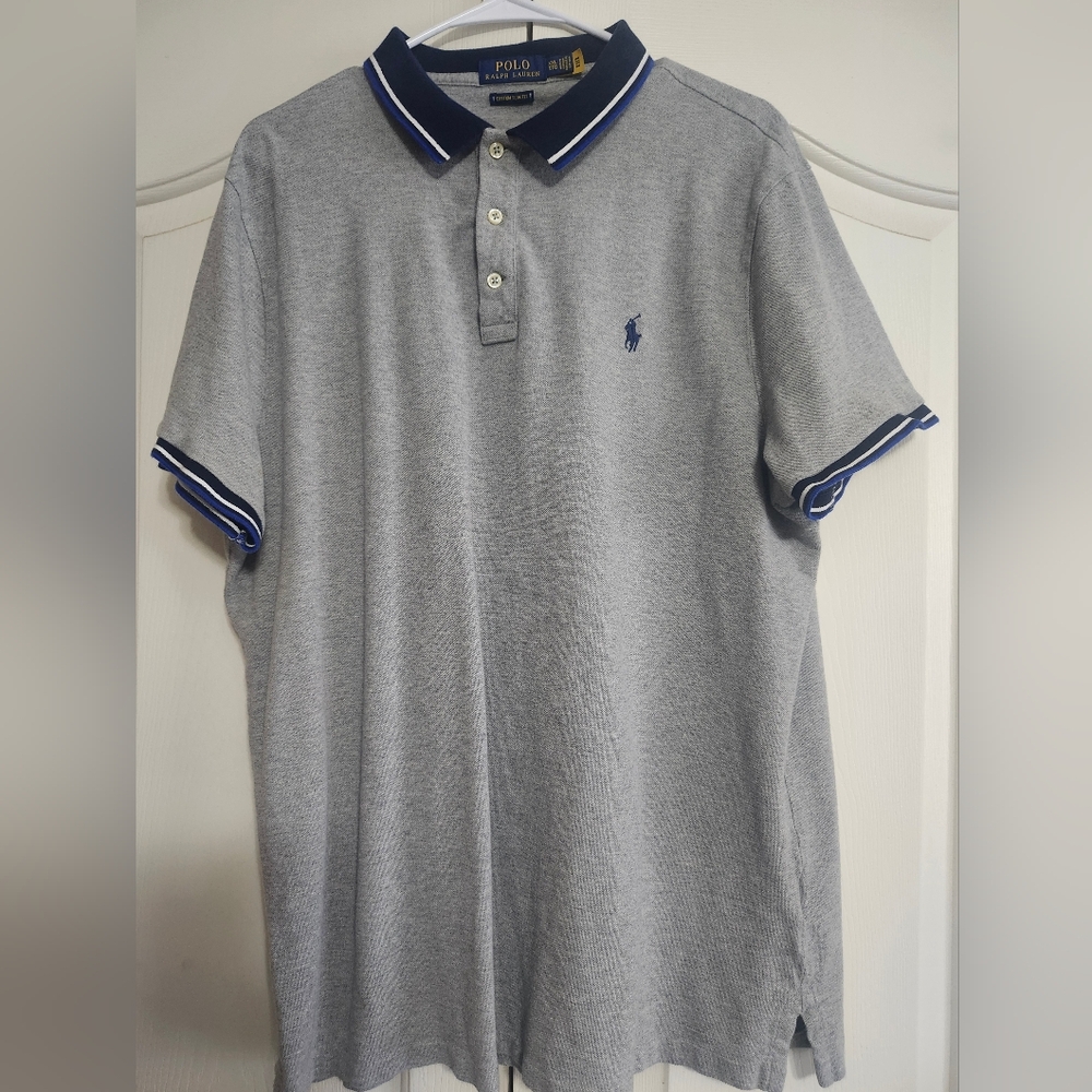 Polo by Ralph Lauren Light Gray Polo with Navy Trim